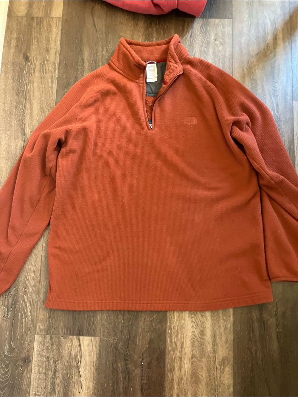 North Face Sweatshirt Men XL Copper Red Waffle Weave 1/4 Zip Pullover Fleece